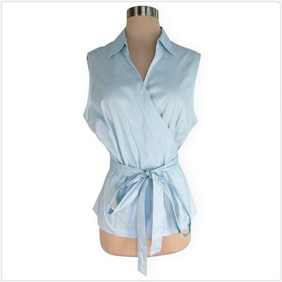 Brooks Brothers Baby Light Blue Stretch Cotton Wrap Style Sleeveless Top 16 - Picture 1 of 3